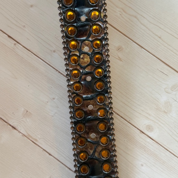 Nocona Embellished Brown Leather Belt w/Bling & Brass Buckle Accents. Size S main image 6